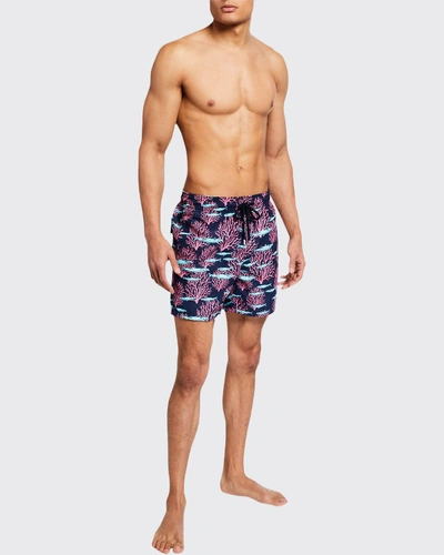 Shop Vilebrequin Men's Coral %26 Fishes Swim Shorts In Bleu Marine