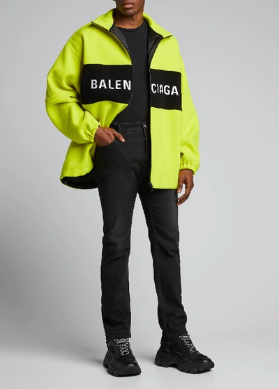 Shop Balenciaga Men's Fitted 5-pocket Stretch-denim Jeans In Black