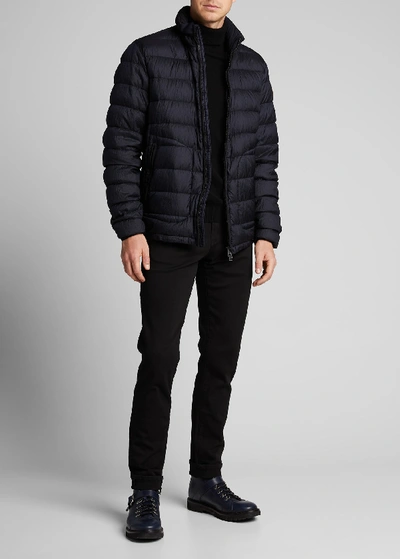 Shop Moncler Men's Octavien Zip-front Puffer Coat W/ Packaway Hood In Navy