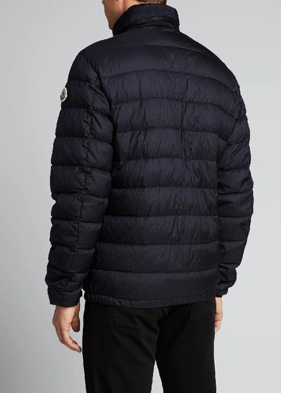 Shop Moncler Men's Octavien Zip-front Puffer Coat W/ Packaway Hood In Navy