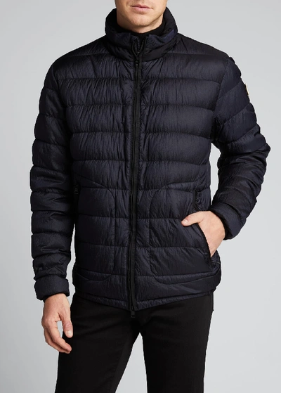 Shop Moncler Men's Octavien Zip-front Puffer Coat W/ Packaway Hood In Navy