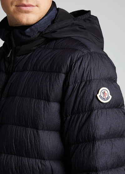 Shop Moncler Men's Octavien Zip-front Puffer Coat W/ Packaway Hood In Navy