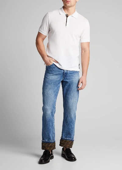 Shop Fendi Men's Turn-up Ff-cuff Straight-leg Jeans In Blue