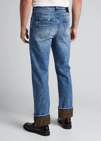 Shop Fendi Men's Turn-up Ff-cuff Straight-leg Jeans In Blue
