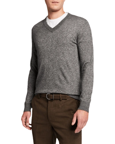 Shop Loro Piana Men's Cashmere-silk V-neck Sweater In Gray