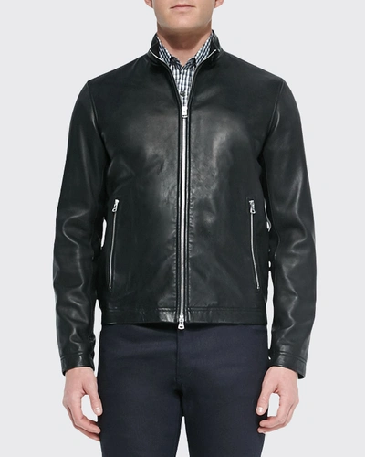 Shop Theory Men's Morvek Zip-front Leather Jacket In Black
