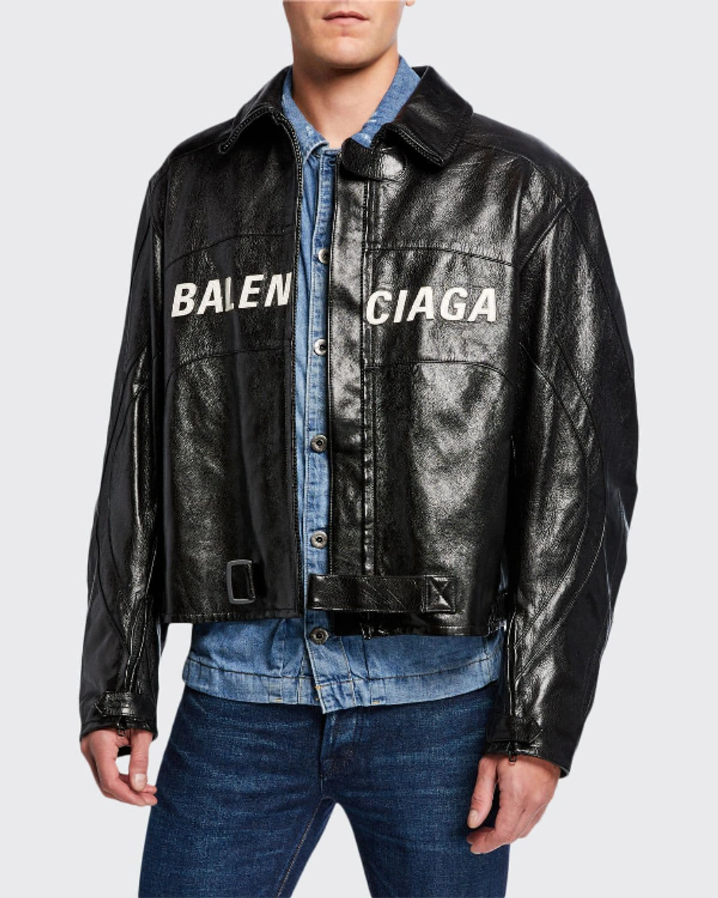 Balenciaga leather moto jacket sales