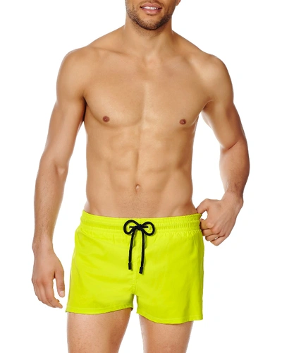 Shop Vilebrequin Men's Unis Stretch-solid Swim Trunks In Chartreuse