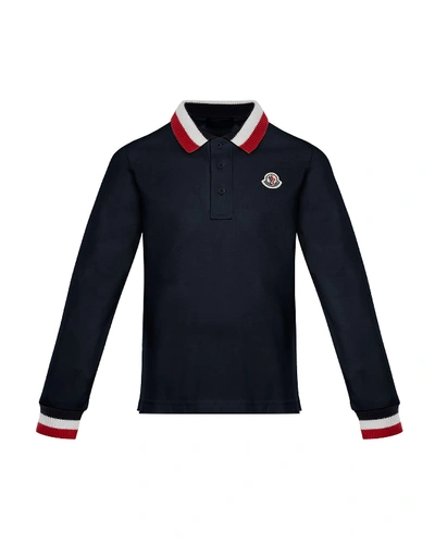 Shop Moncler Long-sleeve Polo Half-button Shirt, Navy