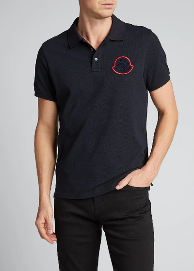 Shop Moncler Men's Logo-patch Polo Shirt In Navy