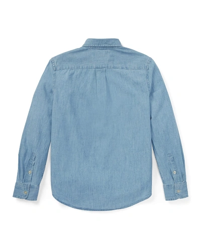 Shop Ralph Lauren Boy's Woven Chambray Shirt In Light Blue