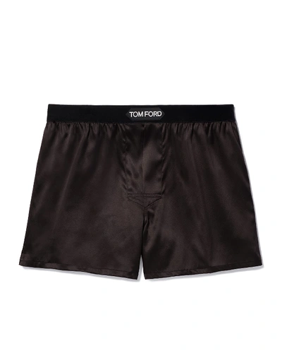 Shop Tom Ford Men's Silk Jacquard Logo Boxers In Dark Brown