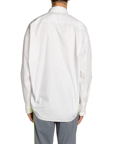 Shop Balenciaga Men's Logo Poplin Cocoon Sport Shirt In White