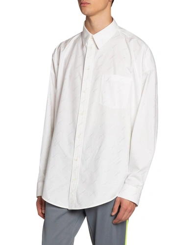 Shop Balenciaga Men's Logo Poplin Cocoon Sport Shirt In White