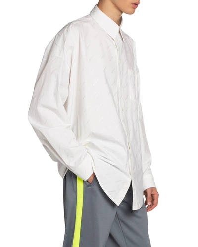 Shop Balenciaga Men's Logo Poplin Cocoon Sport Shirt In White