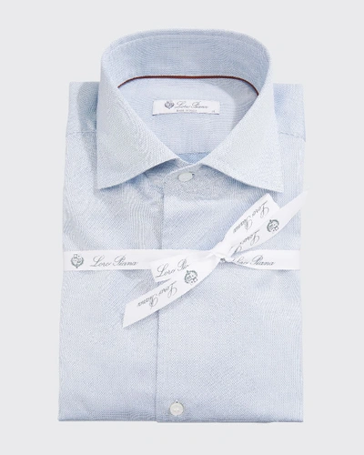 Shop Loro Piana Men's Textured Poplin Dress Shirt In Blue