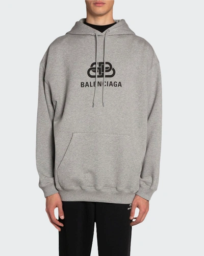 Shop Balenciaga Men's Bb Logo Hoodie Sweatshirt In Gray