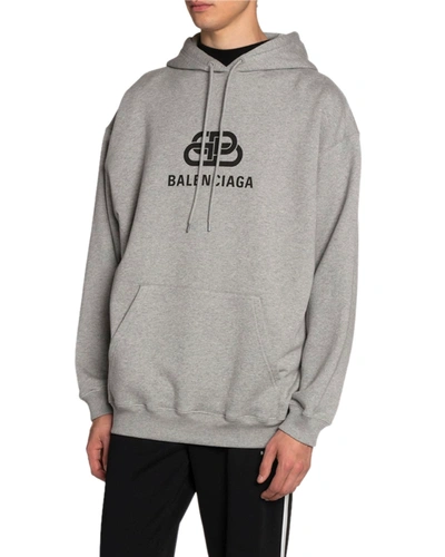 Shop Balenciaga Men's Bb Logo Hoodie Sweatshirt In Gray