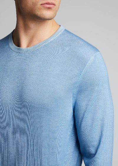 Shop Kiton Men's Washed Cashmere-cotton Sweater In Light Blue