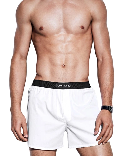 Shop Tom Ford Men's Silk Jacquard Logo Boxers In White