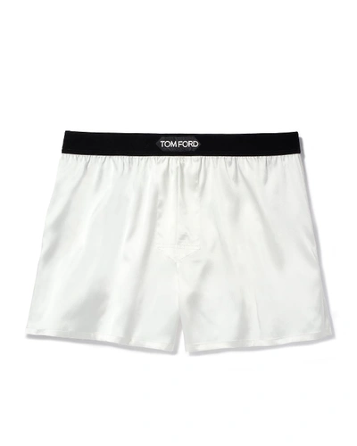 Shop Tom Ford Men's Silk Jacquard Logo Boxers In White