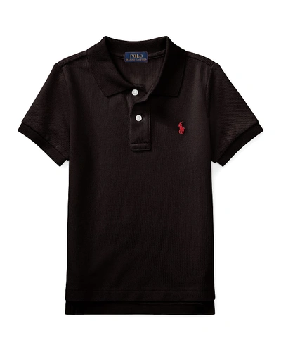 Shop Ralph Lauren Boy's Short-sleeve Logo Embroidery Polo Shirt In Black