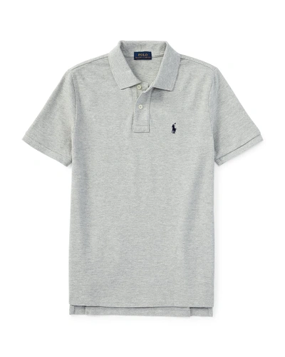 Shop Ralph Lauren Boy's Short-sleeve Logo Embroidery Polo Shirt In Gray