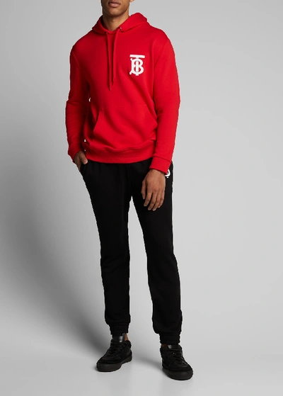 Shop Burberry Men's Landon Tb Logo Hoodie Sweatshirt In Red