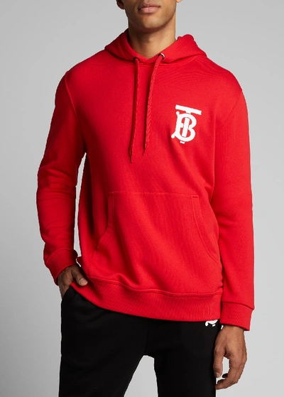 Shop Burberry Men's Landon Tb Logo Hoodie Sweatshirt In Red