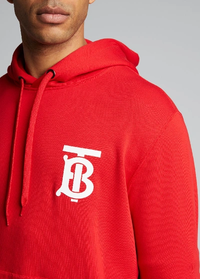 Shop Burberry Men's Landon Tb Logo Hoodie Sweatshirt In Red