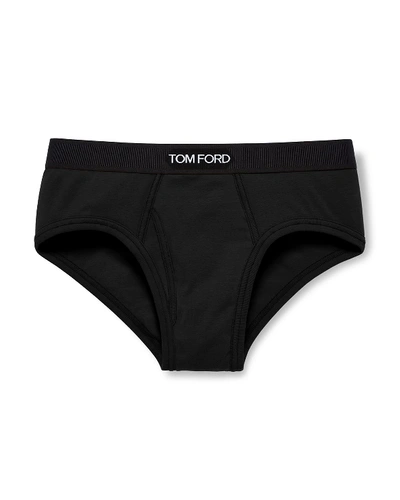 Shop Tom Ford Men's Jacquard Logo Cotton Briefs In Black