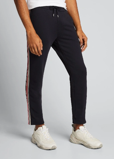 Shop Moncler Men's Side-striped Lounge Pants In Navy