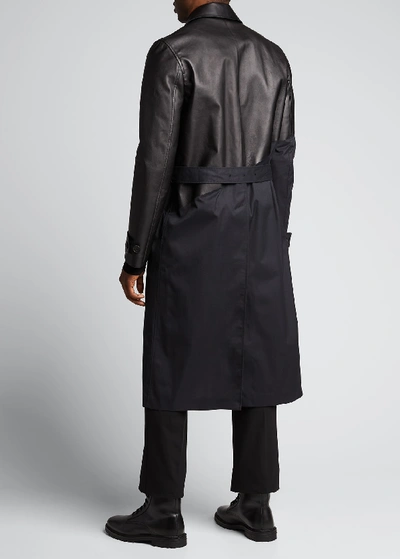 Shop Bottega Veneta Men's Tech Trench Coat W/ Bonded Leather Top In Navy