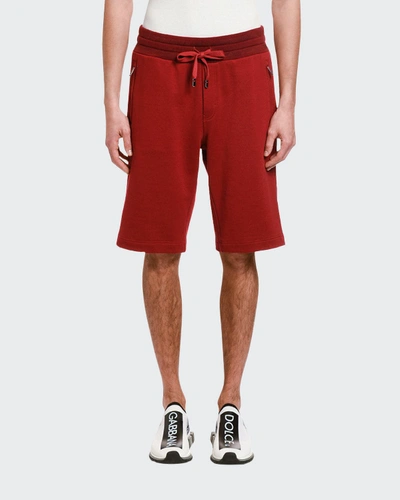Shop Dolce & Gabbana Men's Dg Tag Zip-pocket Sweat Shorts In Red