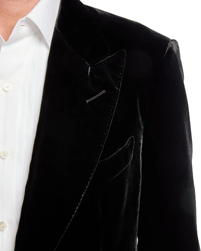 Shop Tom Ford Men's Shelton Peak-lapel Liquid Velvet Jacket In Black