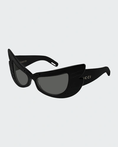 Shop Gucci Cat-eye Shield Acetate Sunglasses In Black