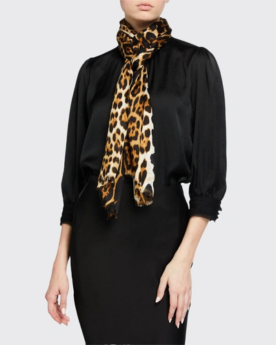 Shop Saint Laurent Leopard Print Silk Scarf