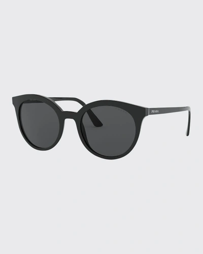 Shop Prada Round Acetate Sunglasses In Black