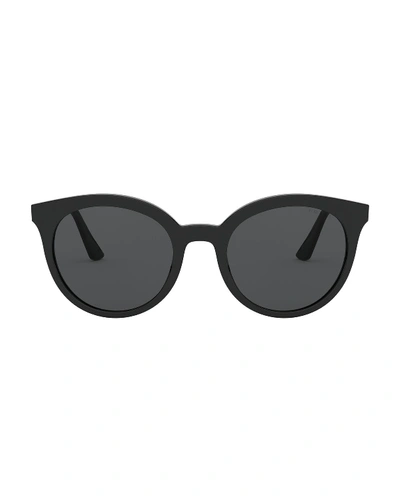Shop Prada Round Acetate Sunglasses In Black