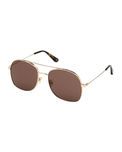 Shop Tom Ford Delilah Metal Aviator Sunglasses In Rose Gold/brown