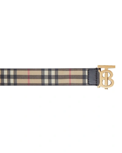 Shop Burberry Tb Vintage Check E-canvas Belt In Beige