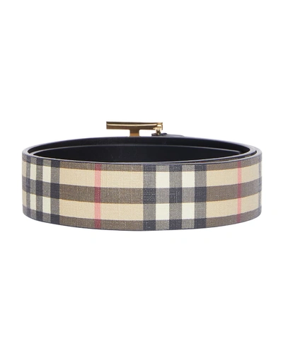 Shop Burberry Tb Vintage Check E-canvas Belt In Beige