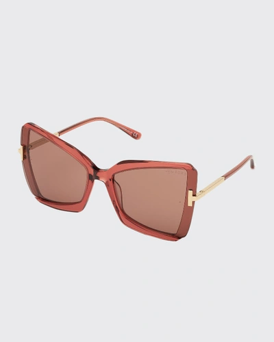 Shop Tom Ford Gia Semi-rimless Butterfly Sunglasses In Pink/violet