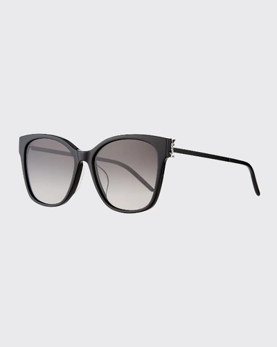 Shop Saint Laurent Square Acetate & Metal Sunglasses In Black