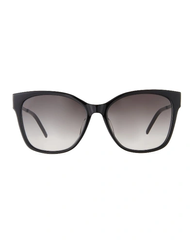 Shop Saint Laurent Square Acetate & Metal Sunglasses In Black