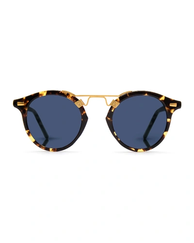 Shop Krewe St. Louis Round Polarized Sunglasses, Blue/brown Tortoise In Bengal