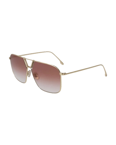 Shop Victoria Beckham Double Bridge Metal Navigator Sunglasses In Pink/gold
