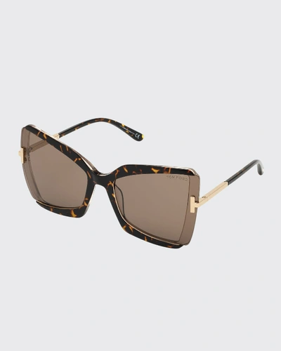 Shop Tom Ford Gia Semi-rimless Butterfly Sunglasses In Havana