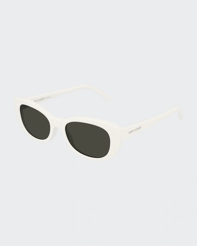 Shop Saint Laurent Sl 183 Betty 66mm Acetate Shield Sunglasses, Black In Ivory