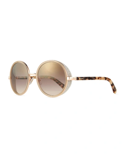 Shop Jimmy Choo Andie Round Glitter-trim Sunglasses In Rose Gold